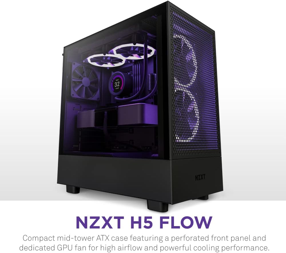 NZXT H5 Flow RGB ATX Tempered Glass Mid Tower (BLACK) Gaming Case NZXT H5 Flow RGB ATX Tempered Glass Mid Tower (BLACK) Gaming Case